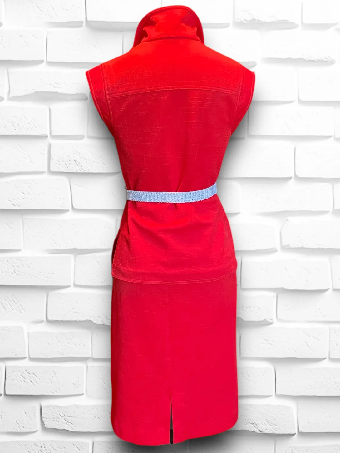 1970’s Red Polyester Linen Skirt & Sleeveless Top Set