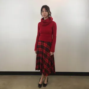 1970s Sunray Pleated Plaid Midi Skirt XS / Small