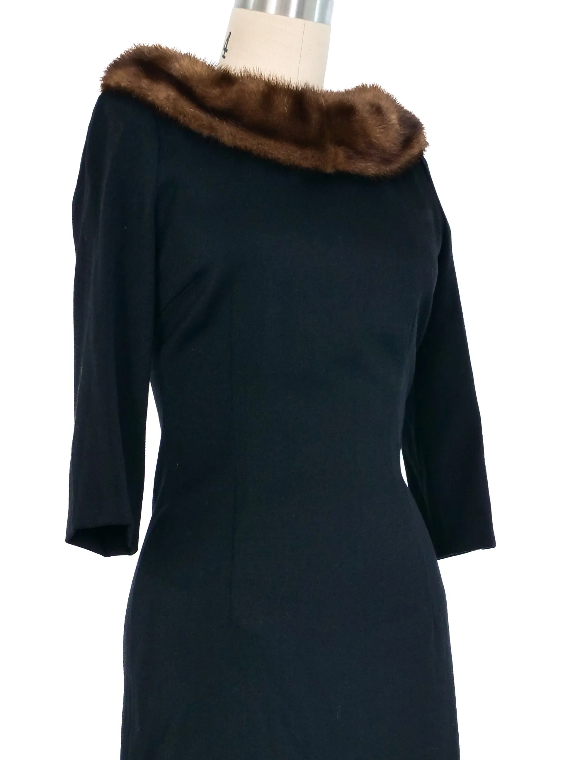 1990s Valentino Fur Collar Bodycon Dress
