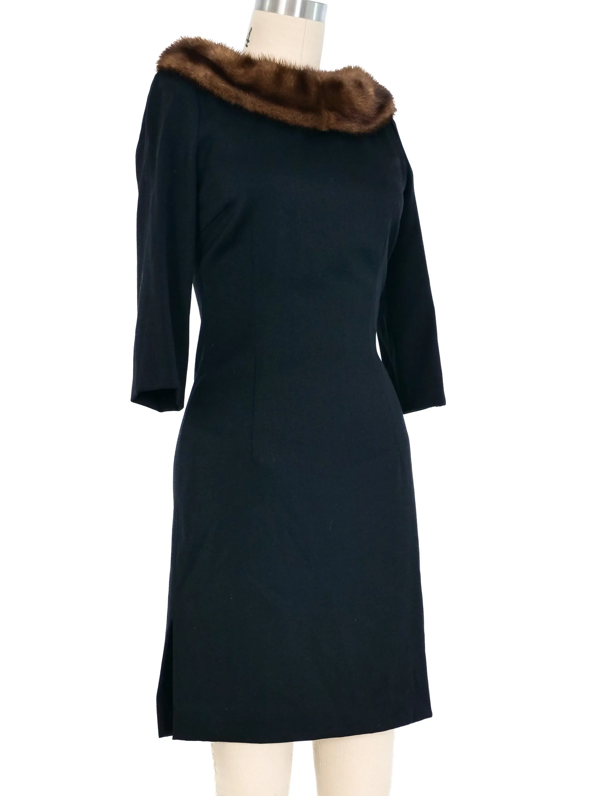 1990s Valentino Fur Collar Bodycon Dress