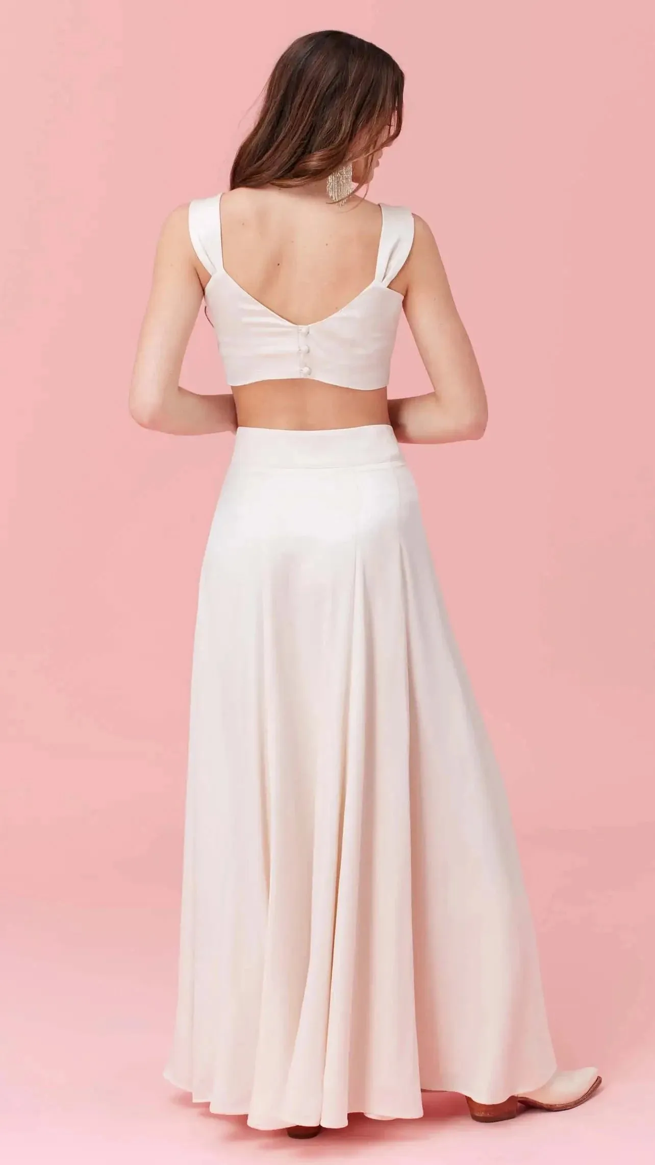 Barton Skirt | Ivory Satin Maxi Skirt with Top Set