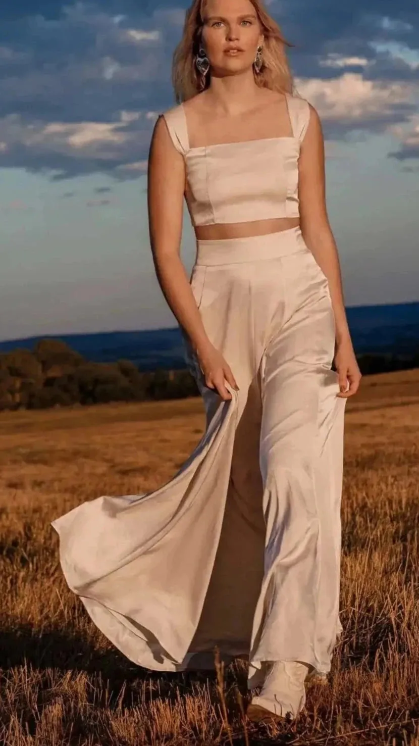 Barton Skirt | Ivory Satin Maxi Skirt with Top Set