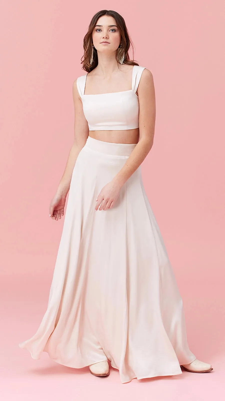 Barton Skirt | Ivory Satin Maxi Skirt with Top Set