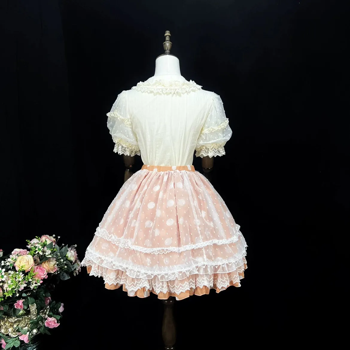 (BFM)DMFS Lolita~Elastic Waist Lolita Skirt with Chiffon and Mesh