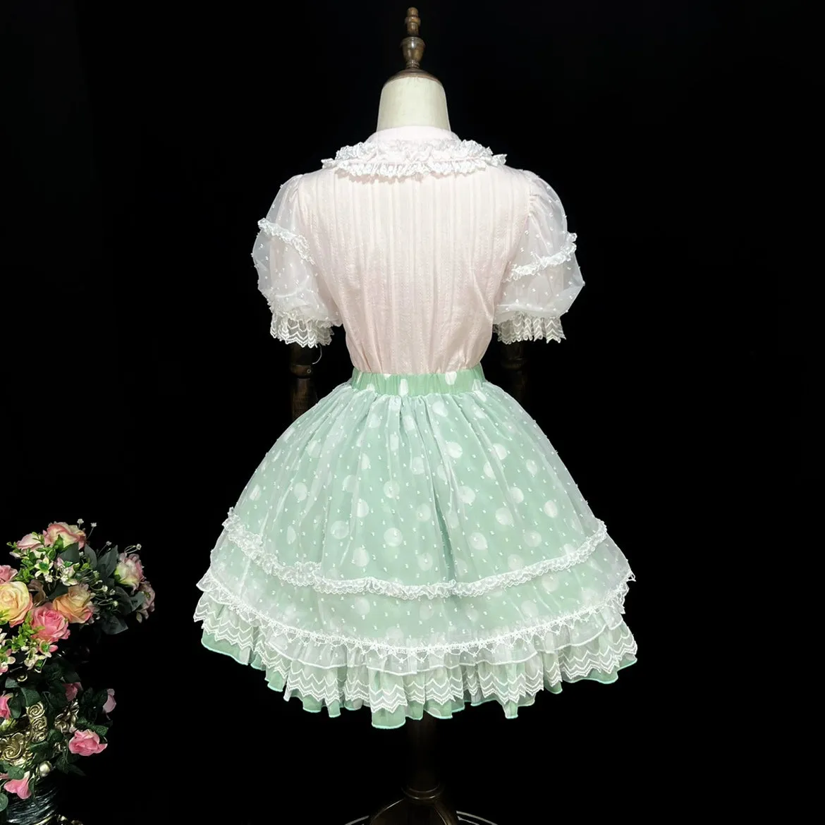 (BFM)DMFS Lolita~Elastic Waist Lolita Skirt with Chiffon and Mesh