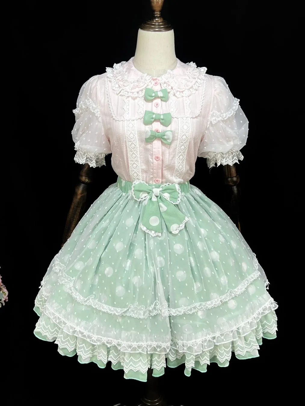 (BFM)DMFS Lolita~Elastic Waist Lolita Skirt with Chiffon and Mesh