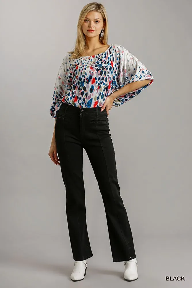 Black Panel Straight Cut Women's Denim Jeans With Pockets