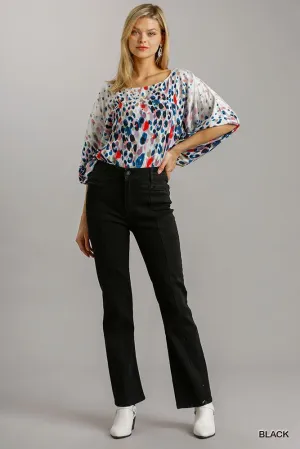 Black Panel Straight Cut Women's Denim Jeans With Pockets