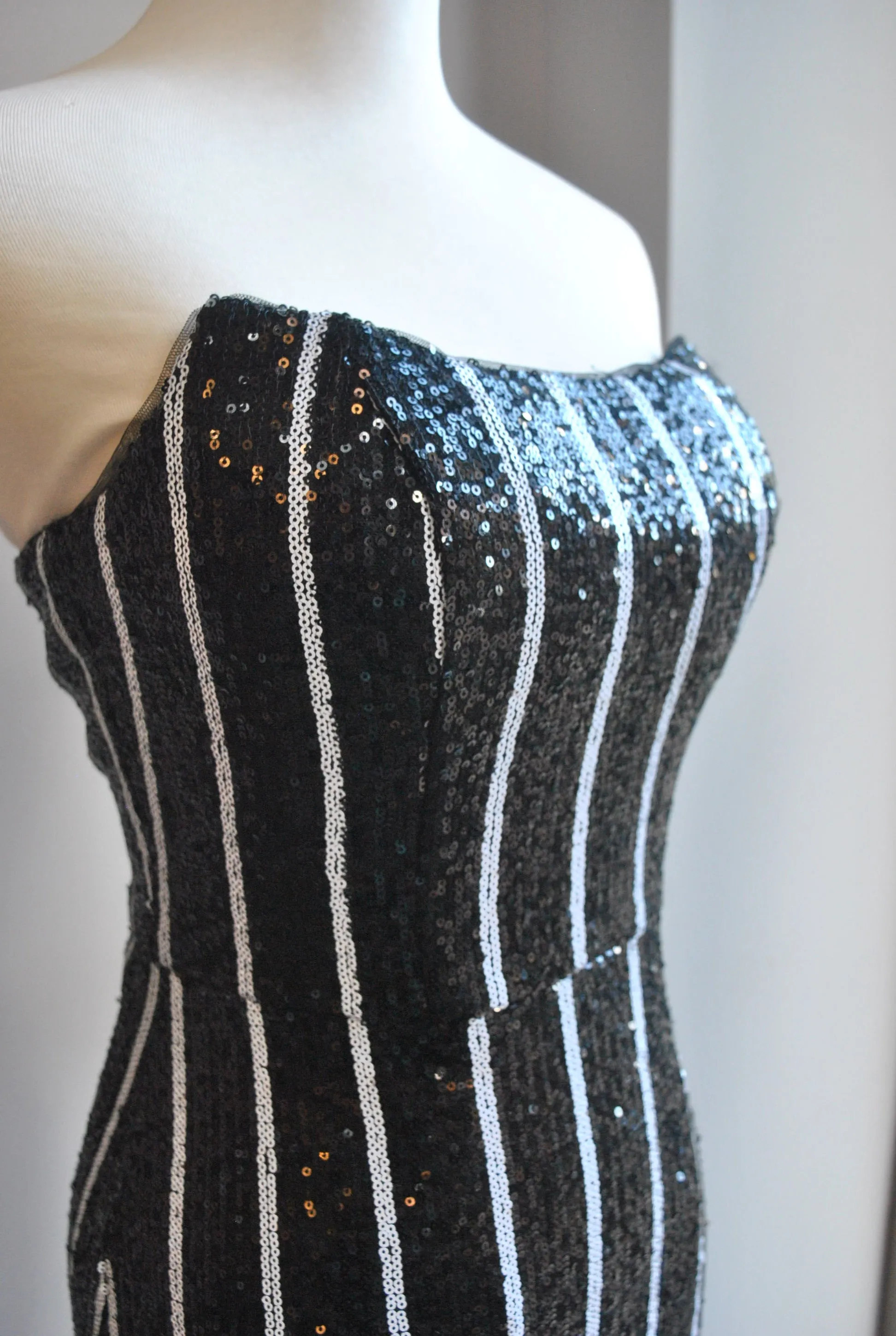 BLACK SEQUIN LONG EVENING GOWN