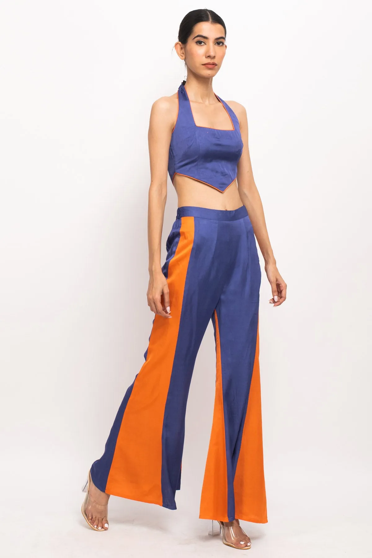 Blue & Orange Color Blocked Co-ord Set