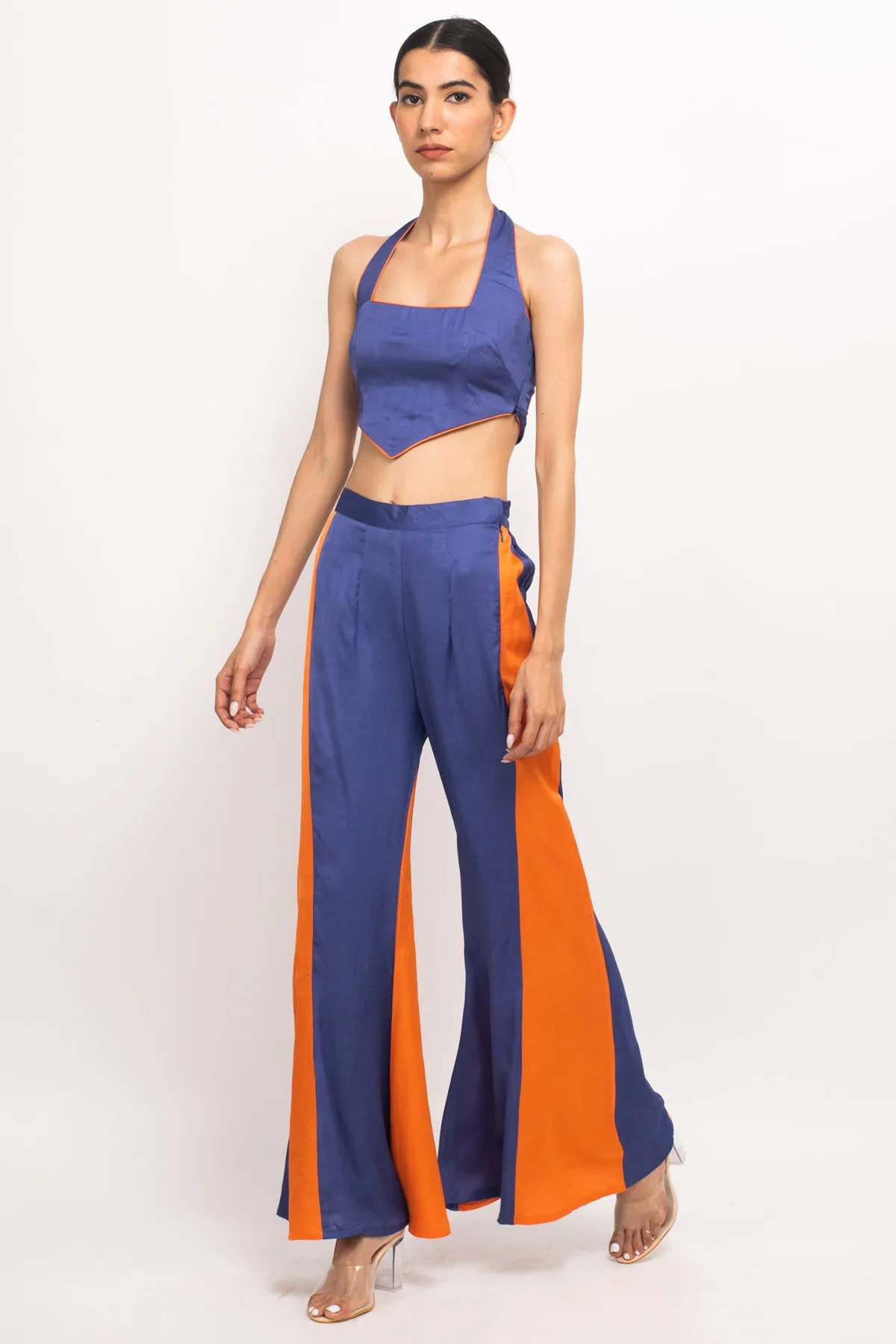 Blue & Orange Color Blocked Co-ord Set
