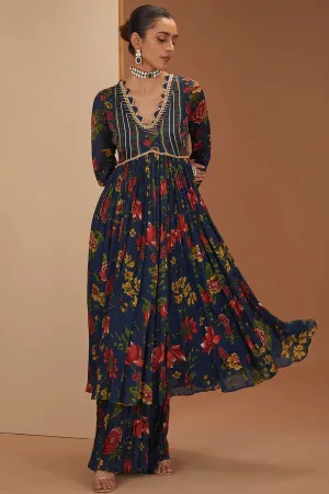 Blue Printed Gota Anarkali Set