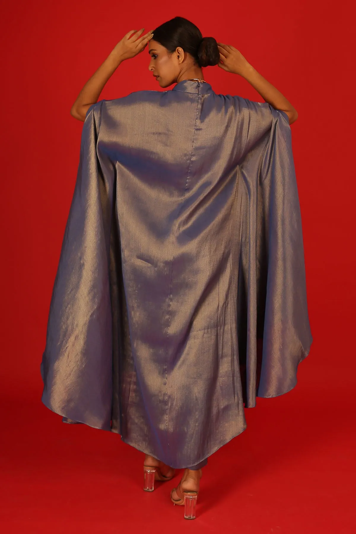 Blue Tissue Kaftan Style Kurta & Palazzo