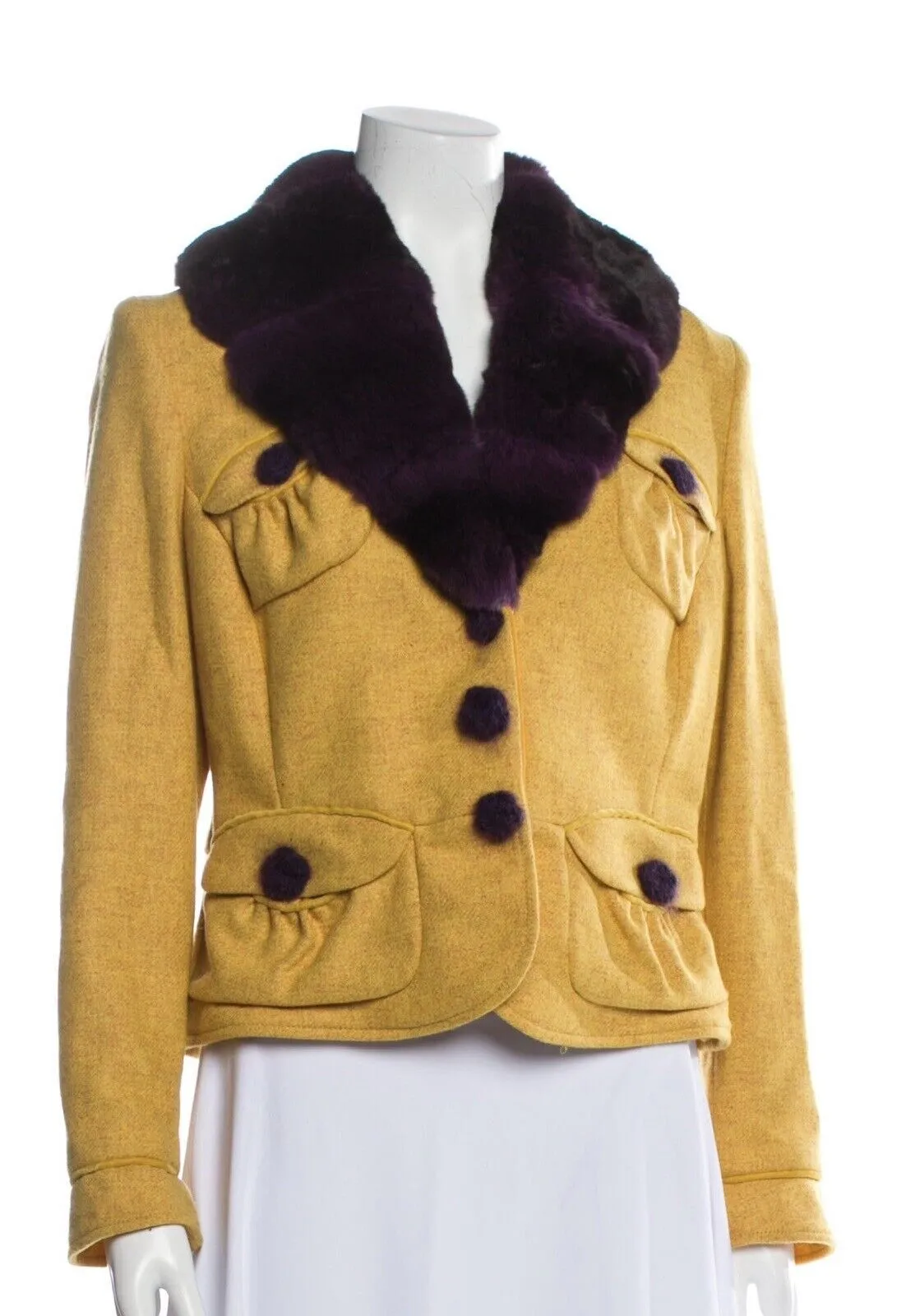 Blumarine Wool Chinchilla Fur Collar Jacket Size I 40 UK 8 US 4 S Small ladies