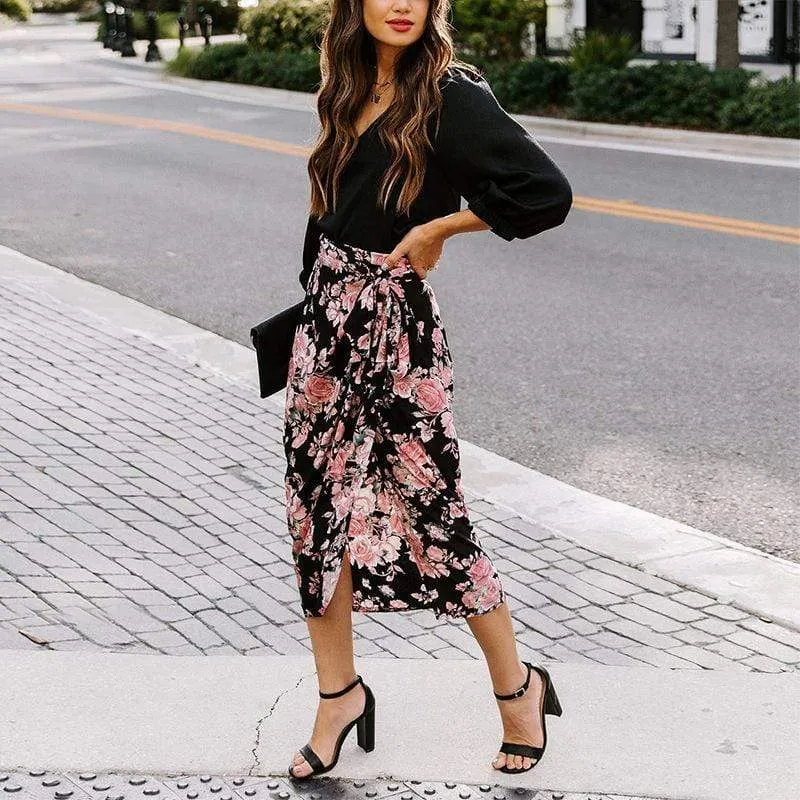 Boho Pencil Split skirt with Floral print