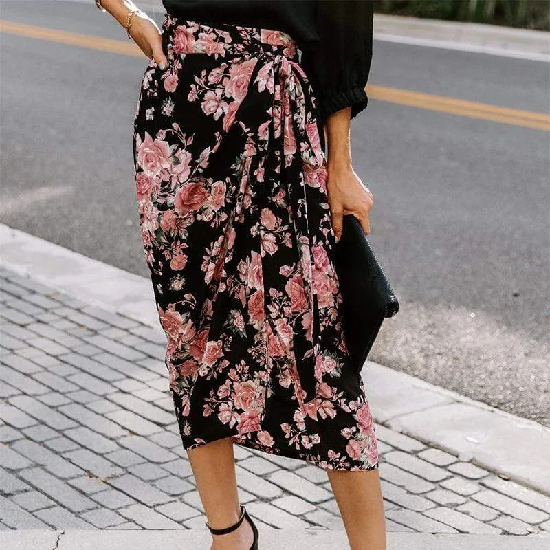 Boho Pencil Split skirt with Floral print