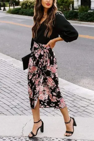 Boho Pencil Split skirt with Floral print