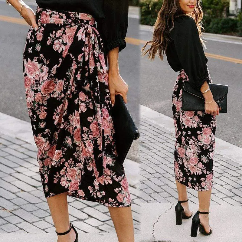 Boho Pencil Split skirt with Floral print