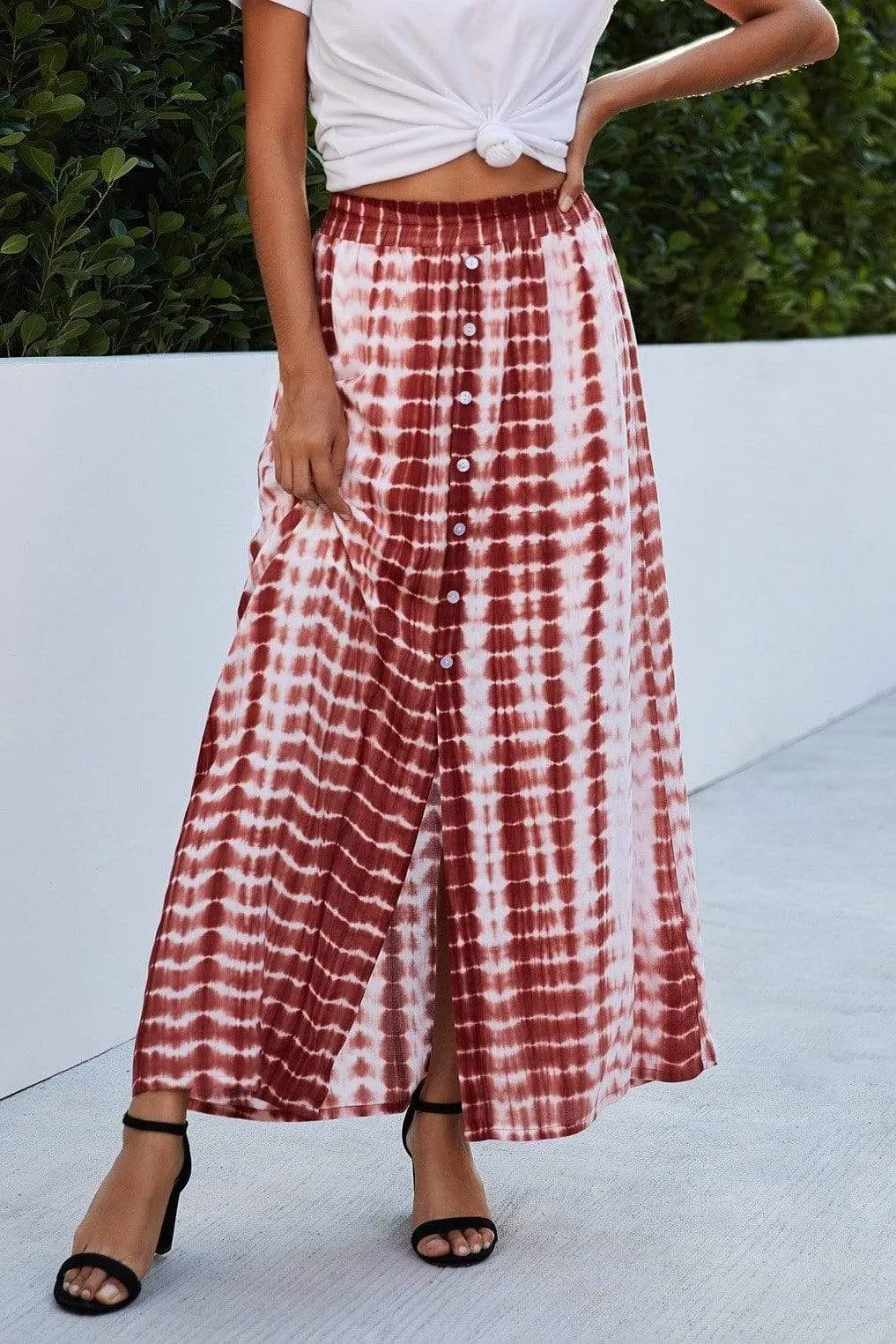 Boho Spotted Trapeze Midi Skirt