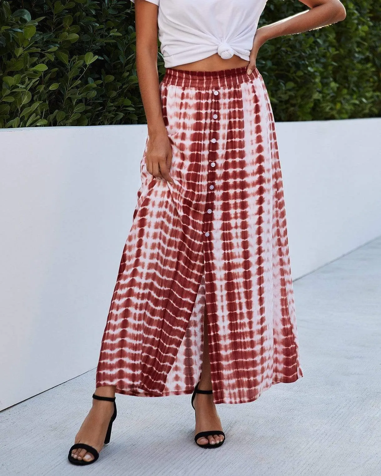 Boho Spotted Trapeze Midi Skirt