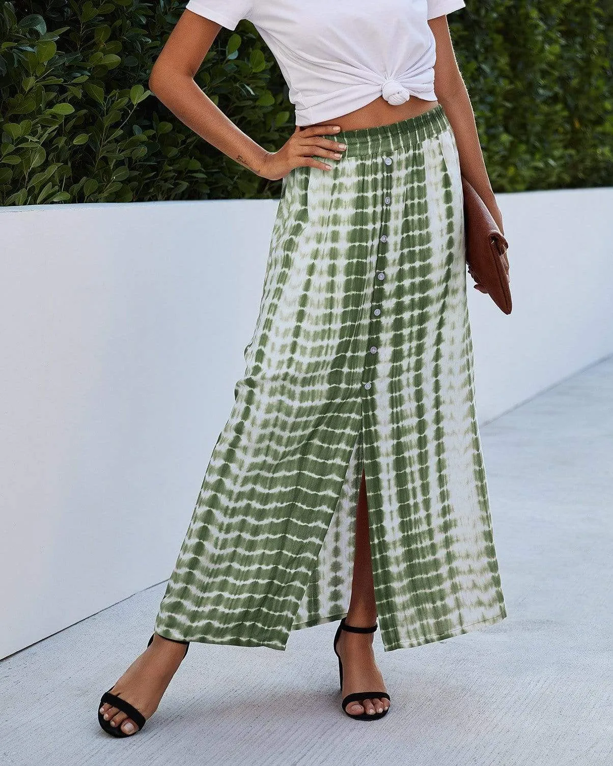 Boho Spotted Trapeze Midi Skirt