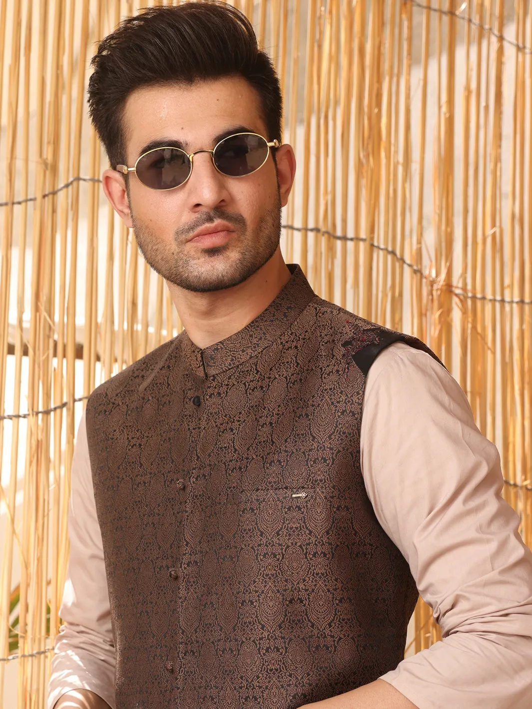 Brown Jacquard Waistcoat - AL-WC-340