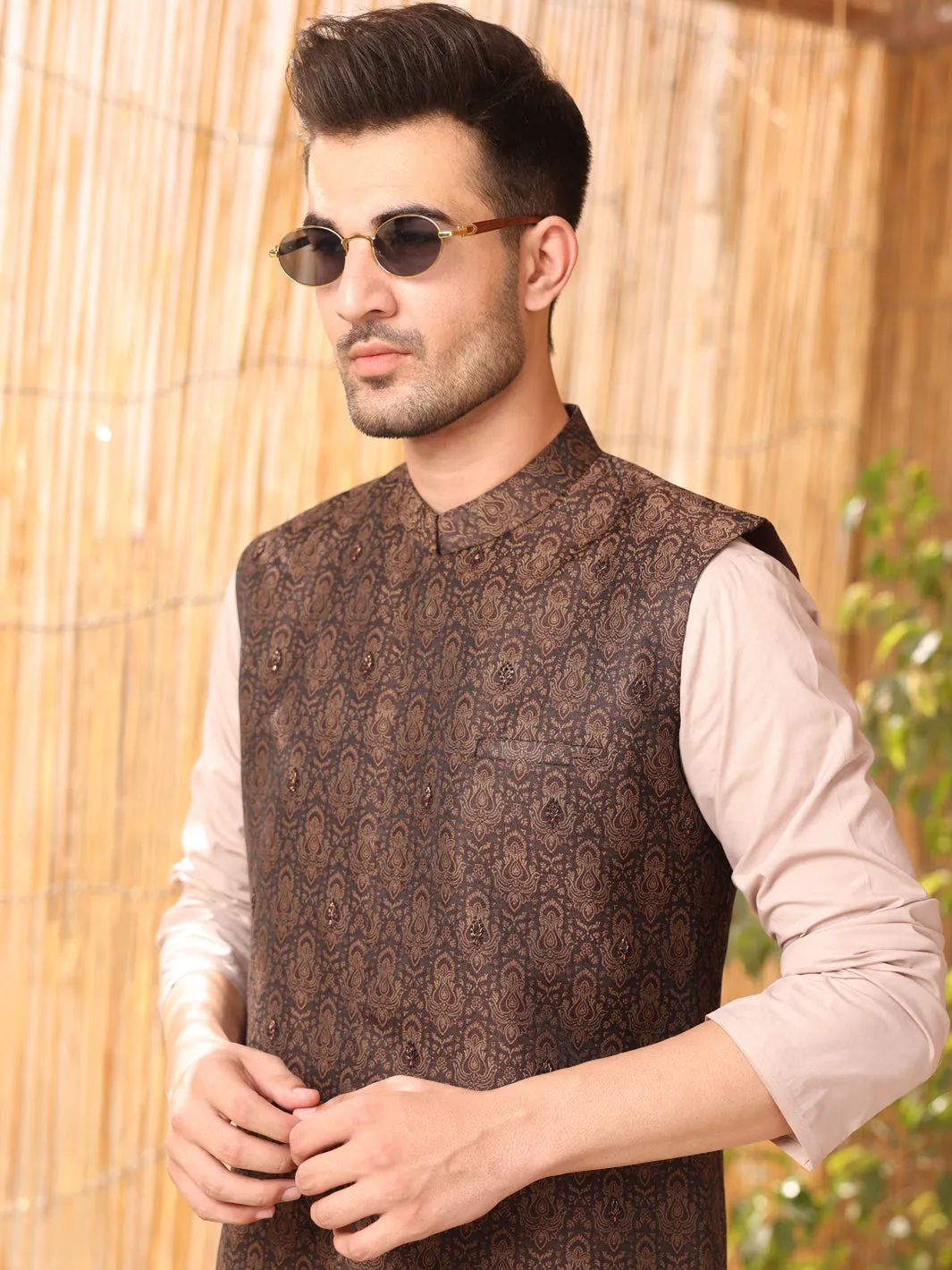 Brown Jacquard Waistcoat - AL-WC-370