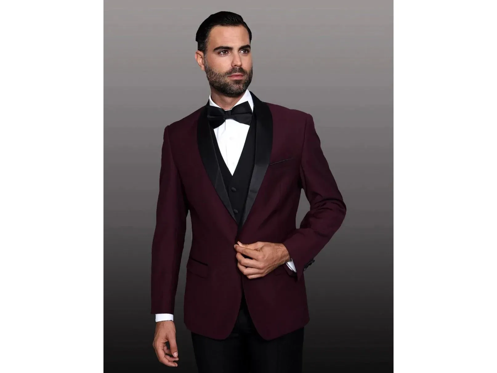 Burgundy With Black Shawl Mandalay Tuxedo Rental