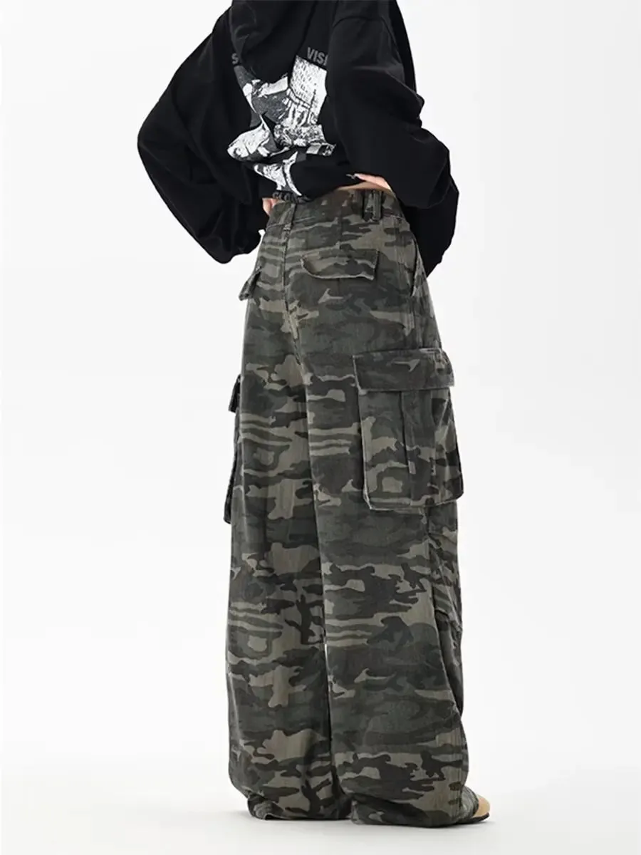 Camouflage Jeans Man Y2K Hip Hop Vintage High Waisted Jeans Straight Streetwear Casual Loose Large Size Wide Leg Denim Pants