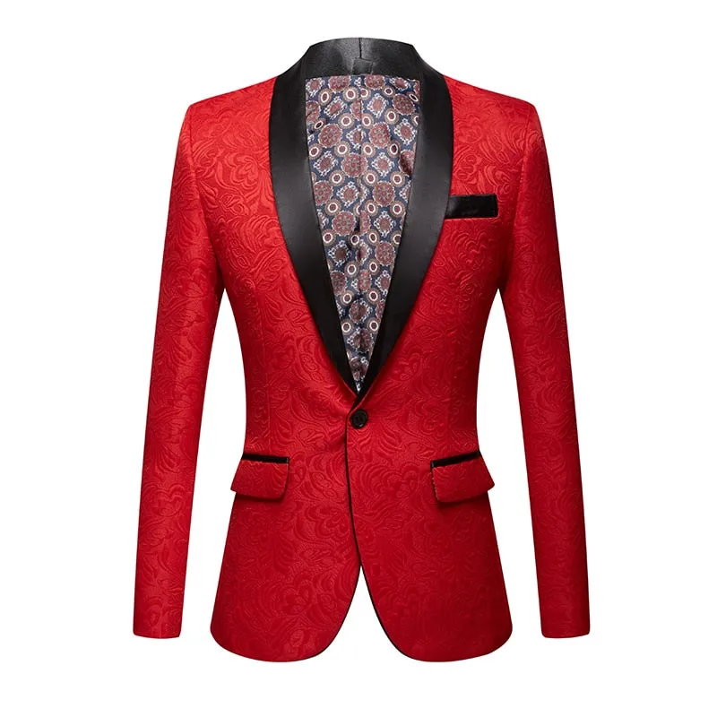 CGSUITS Men's Fashion Luxury Style Jacquard Royal Blue & Black Tuxedo Blazer Suit Jacket
