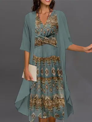 Chicmy- Ethnic V Neck Chiffon Vintage Two-Piece Set