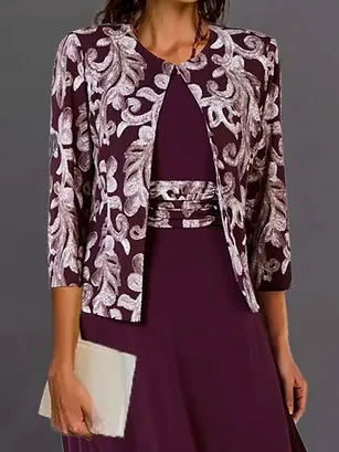 Chicmy- JFN Ethnic Urban Party Formal Occasion Two-Piece Set Dress with Cardigan
