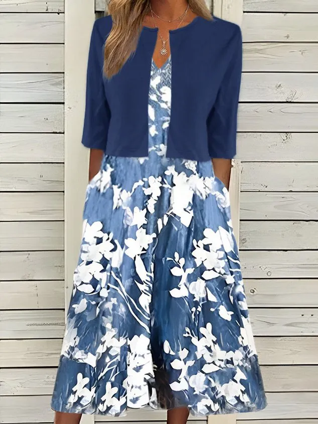 Chicmy- JFN Ethnic Urban Party Formal Occasion Two-Piece Set Dress with Cardigan