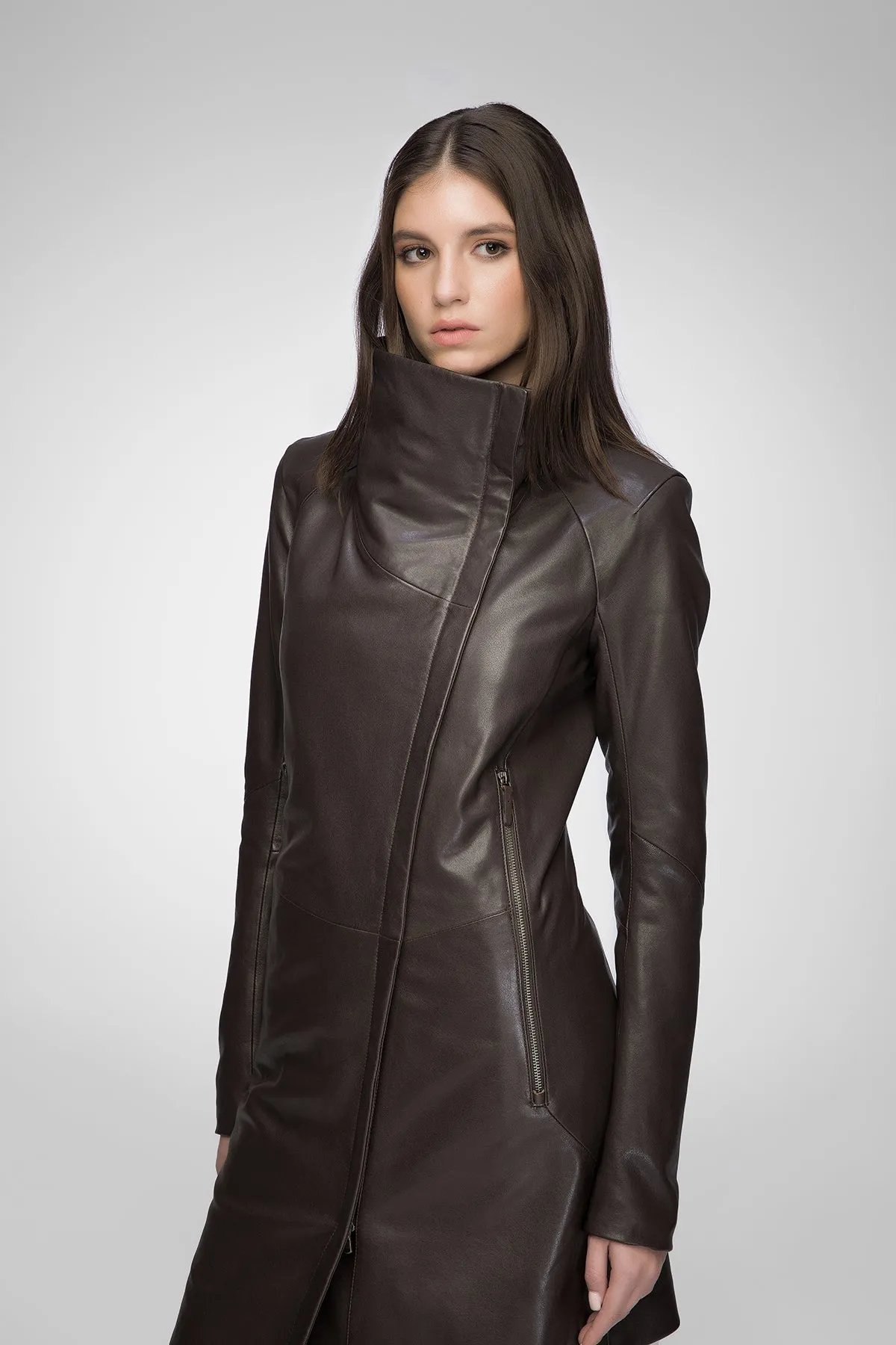 Claudia - Brown Leather Coat