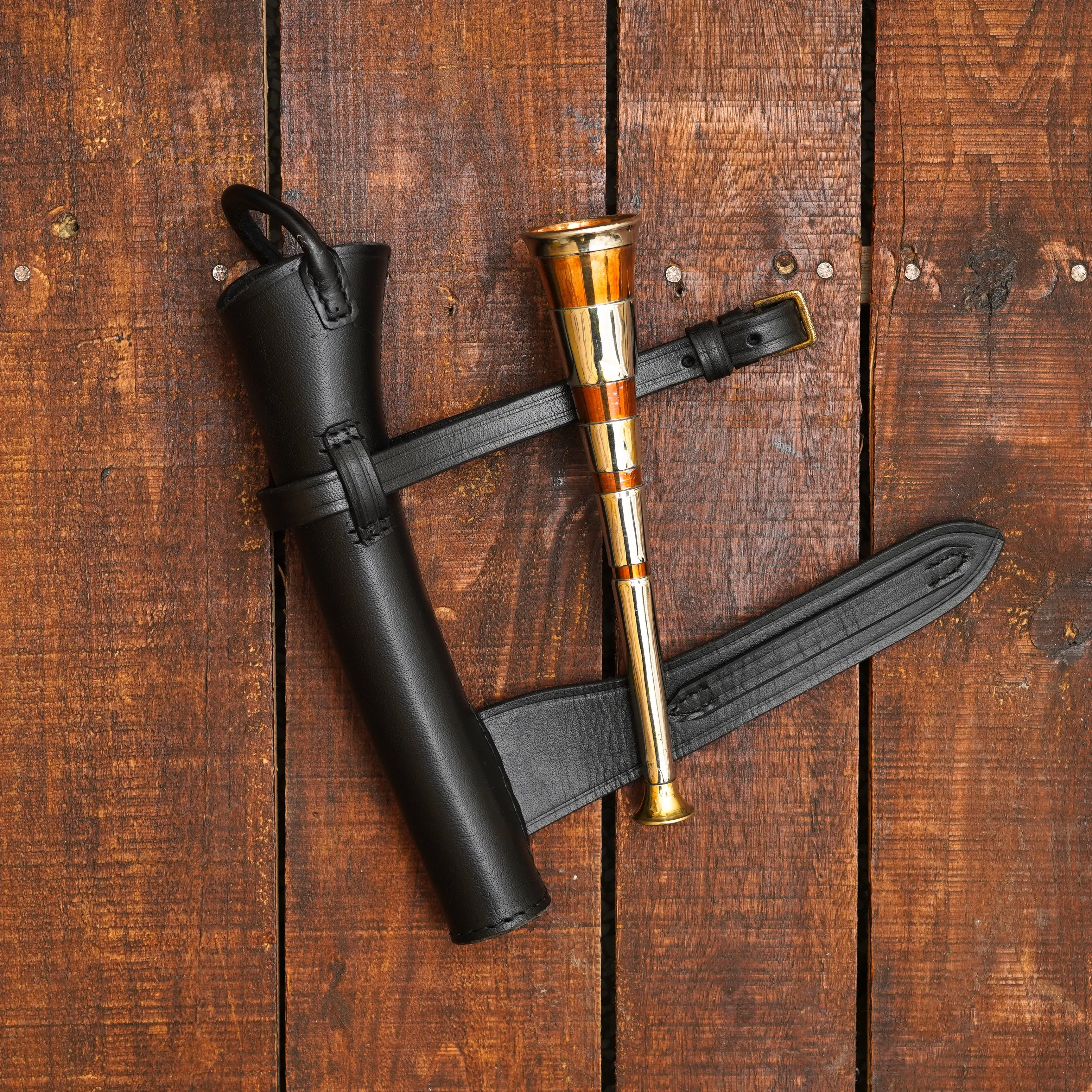 Copper Fox Hunting Horn with Black Leather Case