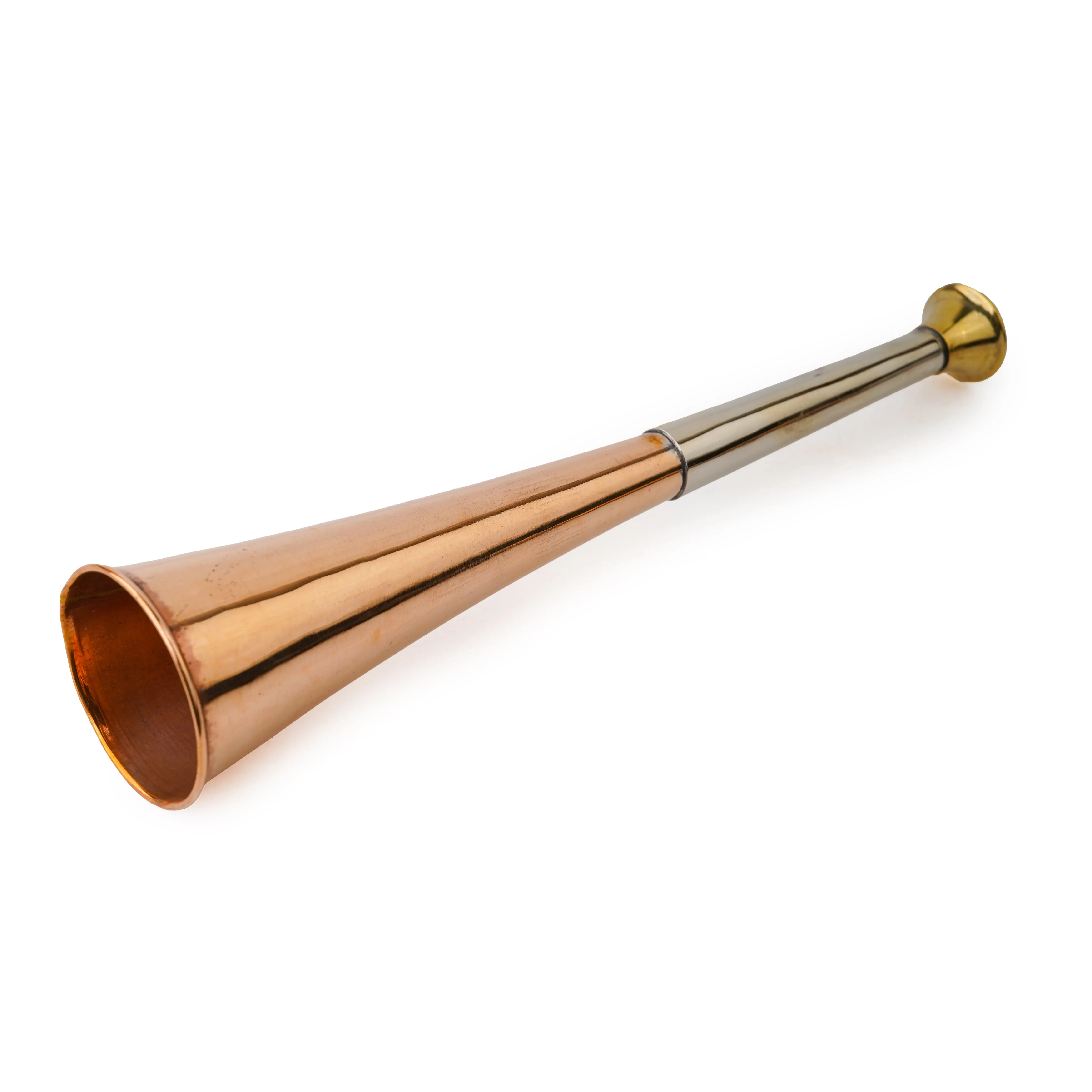 Copper Fox Hunting Horn with Four Bands and Brass Mouthpiece