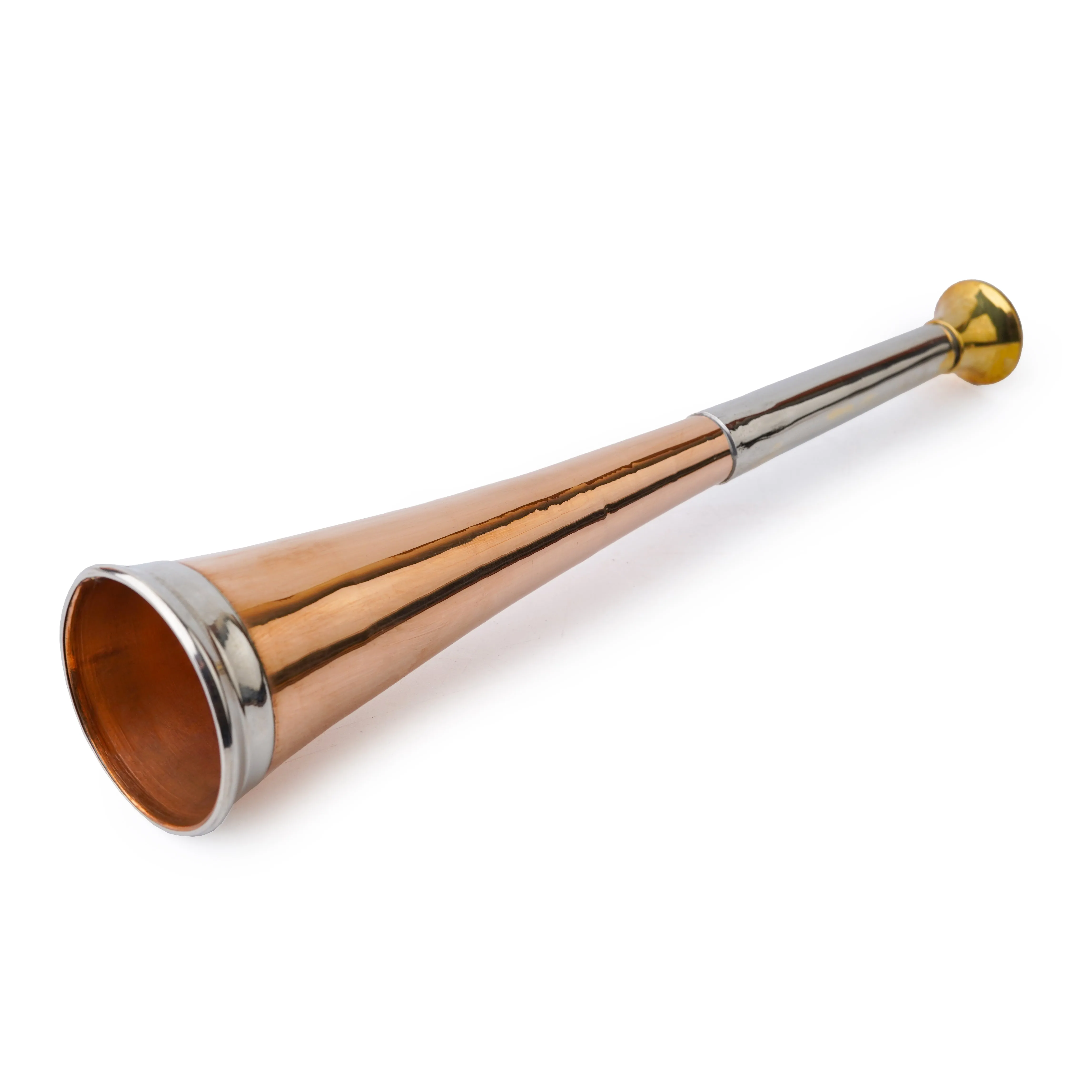Copper Fox Hunting Horn with Four Bands and Brass Mouthpiece