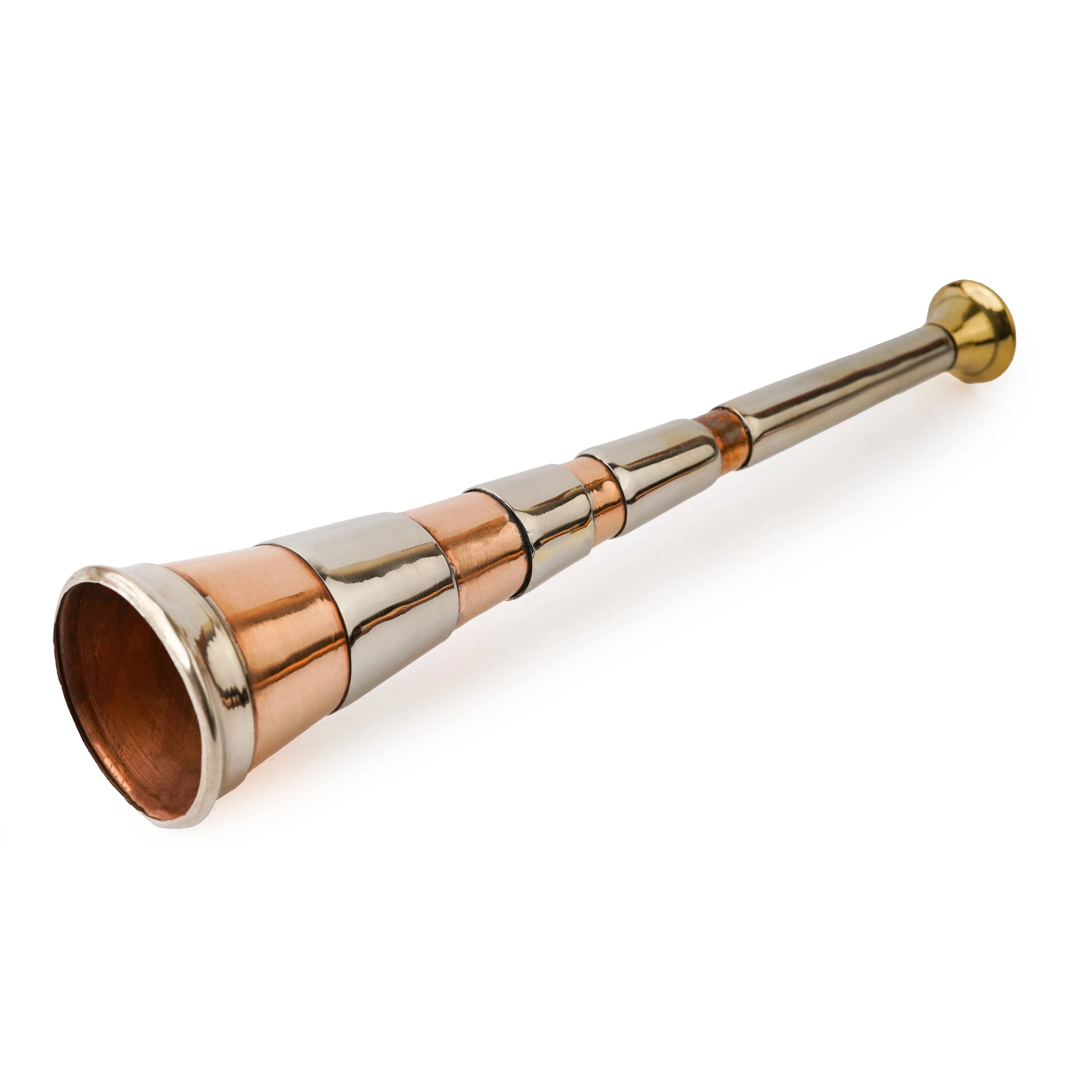 Copper Fox Hunting Horn with Four Bands and Brass Mouthpiece