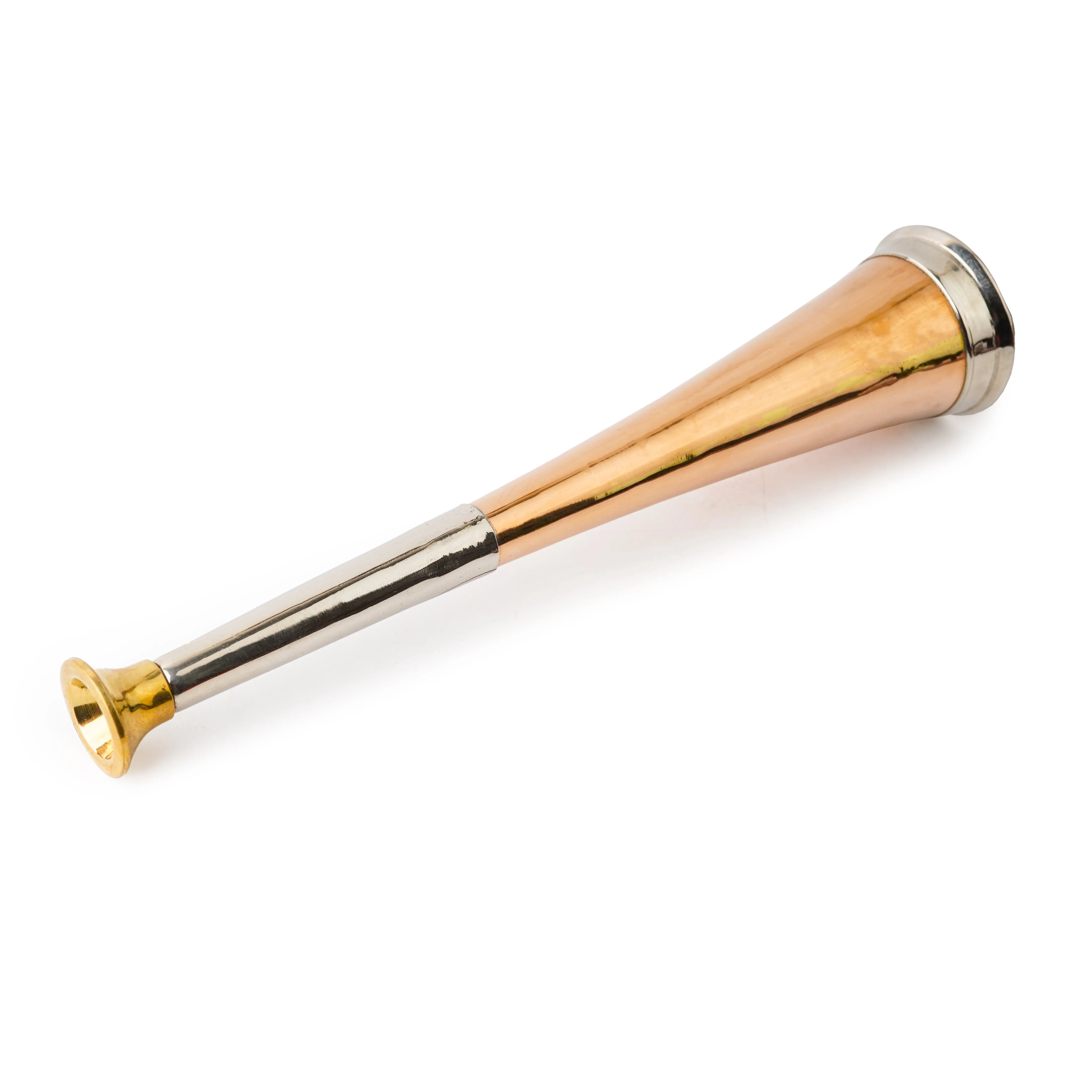 Copper Fox Hunting Horn with Four Bands and Brass Mouthpiece