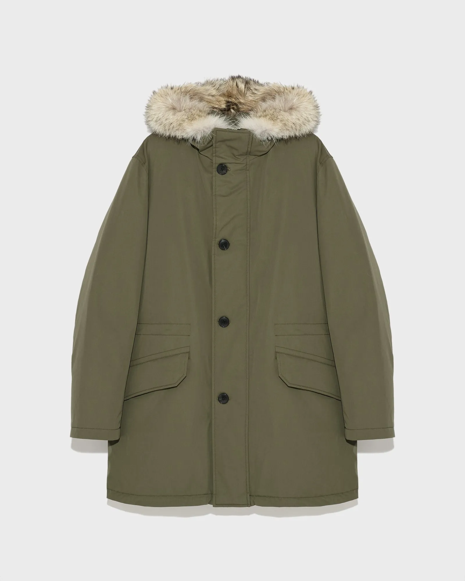 Cotton-blend iconic parka with coyote fur trim