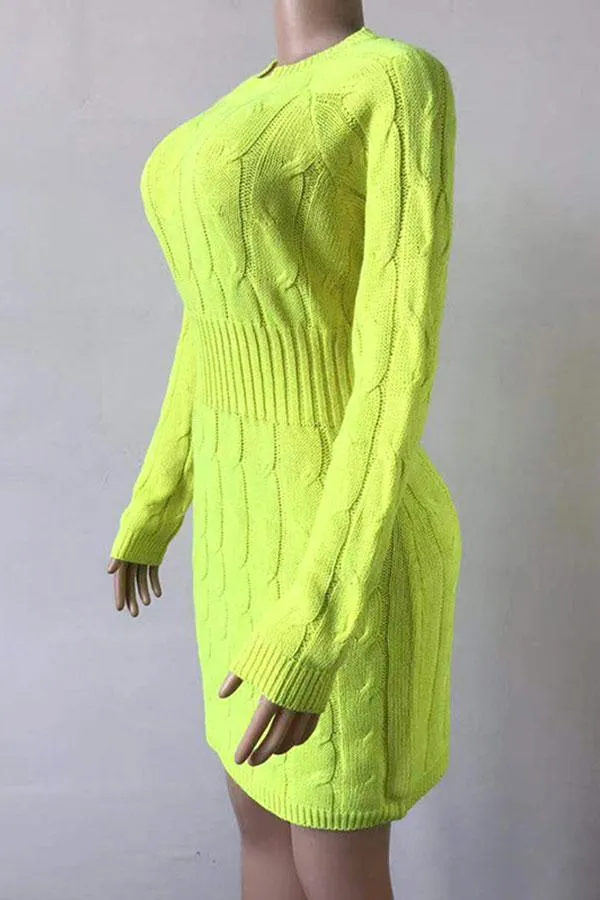 Crew Neck Long Sleeve Mini Bodycon Sweater Dress