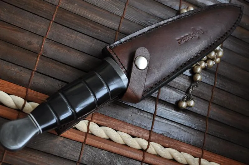 Custom Damascus Double Edge Hunting Knife With Leather Sheath