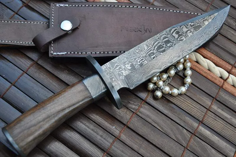Damascus Hunting Knife with Burl Wood - Work of Art