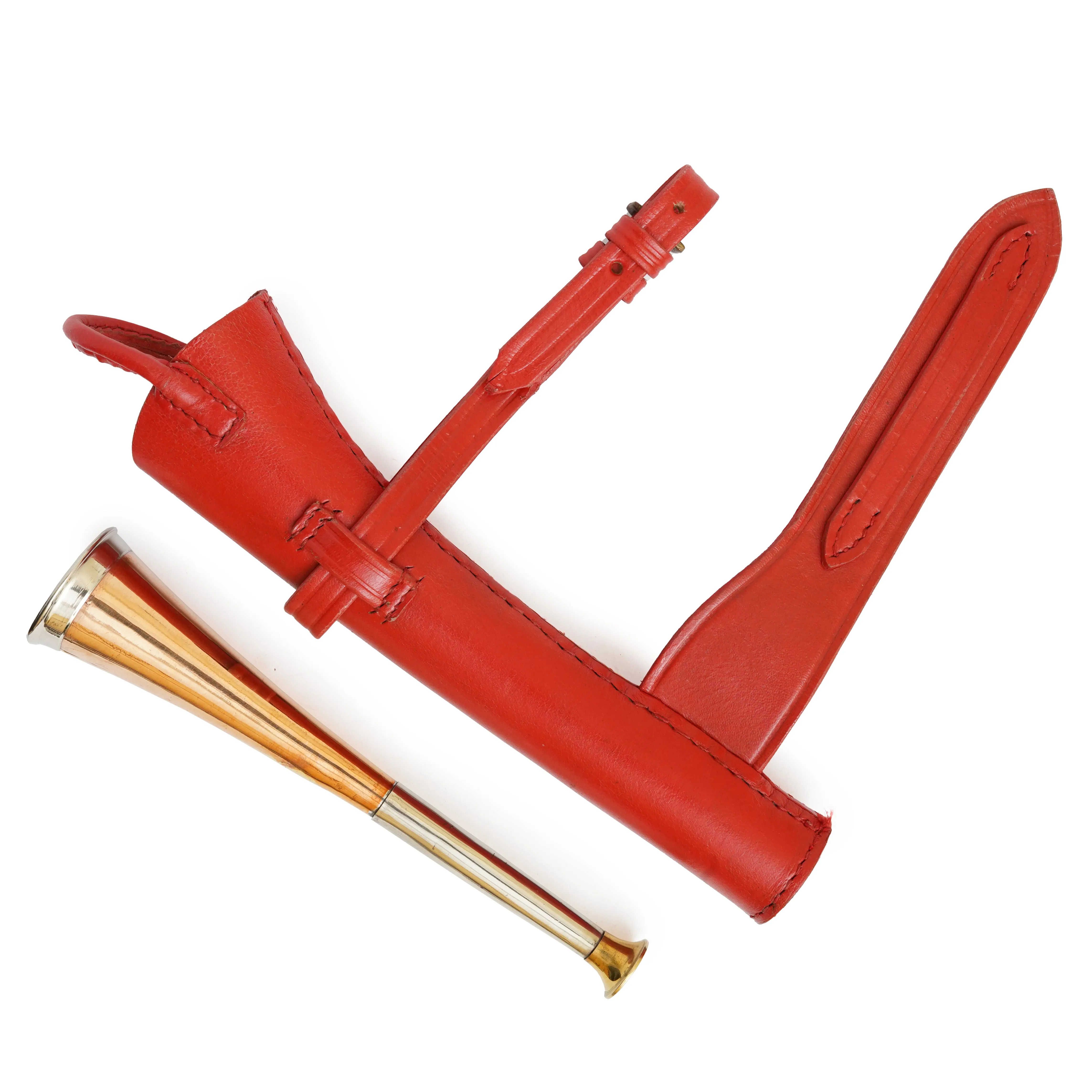 Elegant Fox Hunting Horn in Brass with Leather Case