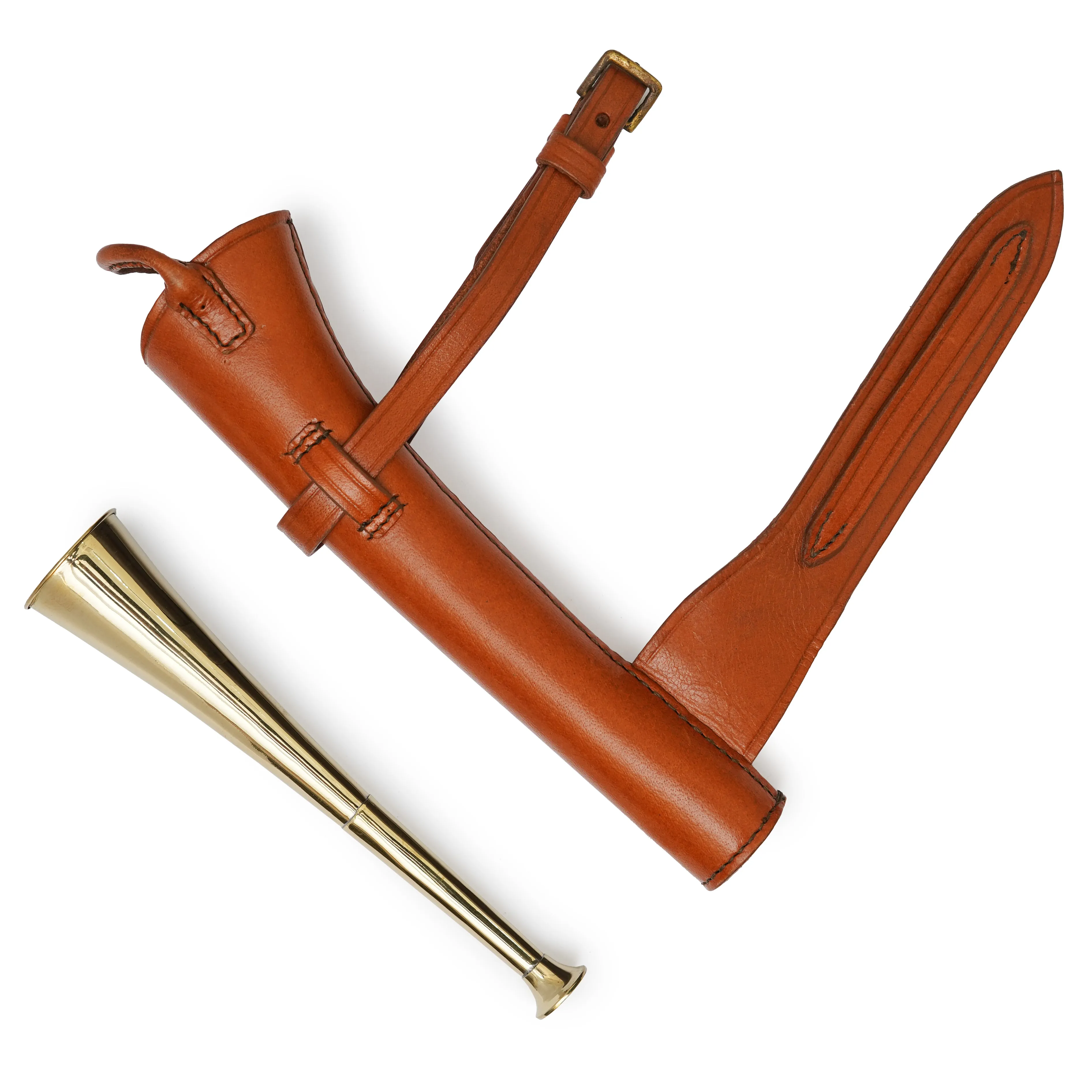 Elegant Fox Hunting Horn in Brass with Leather Case
