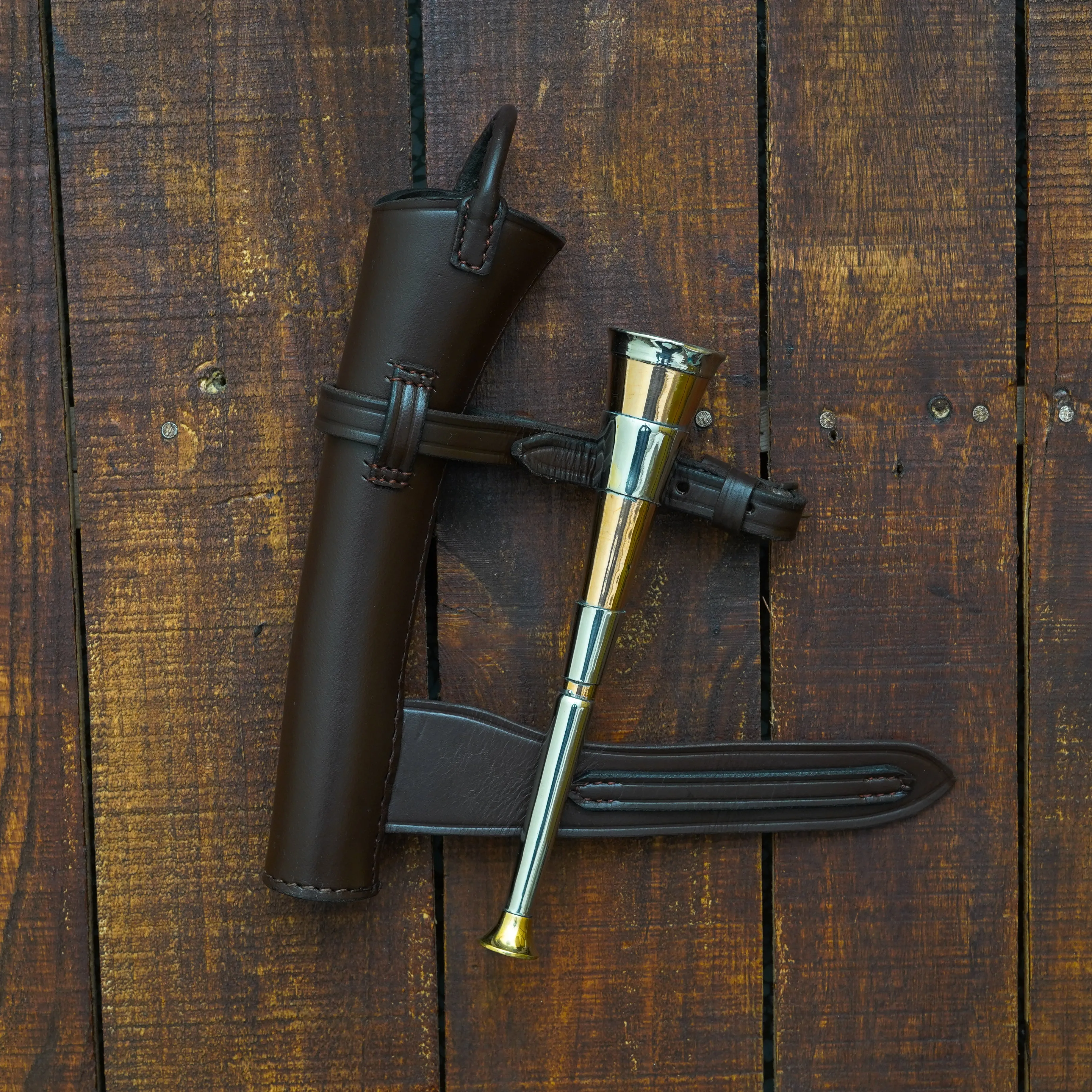 Elegant Fox Hunting Horn in Brass with Leather Case