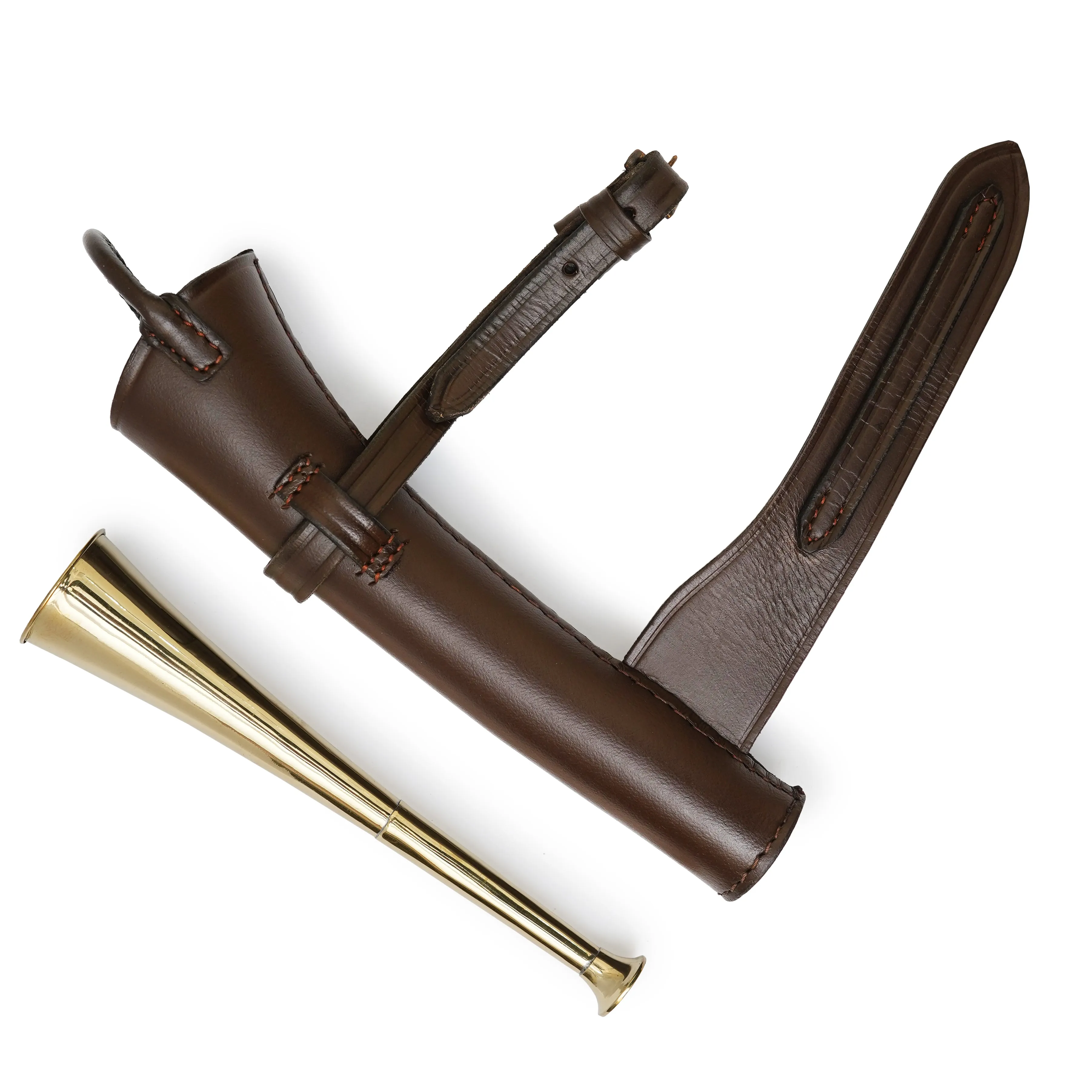 Elegant Fox Hunting Horn in Brass with Leather Case