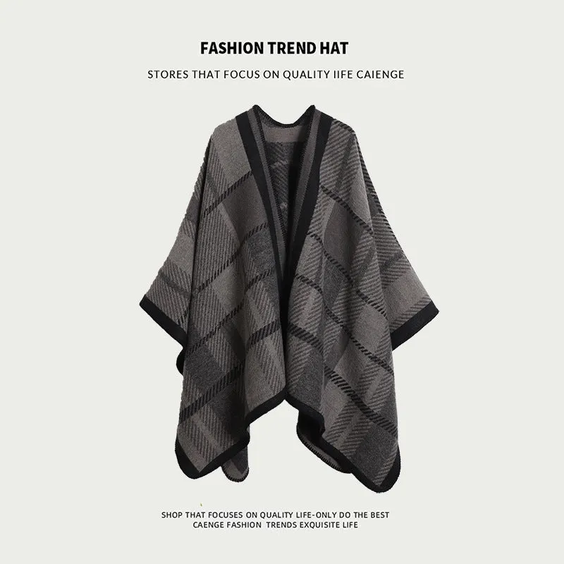 Ethnic Style Women's Shawl, Thickened Cape Coat for Autumn and Winter, Travel Photography Split Cloak