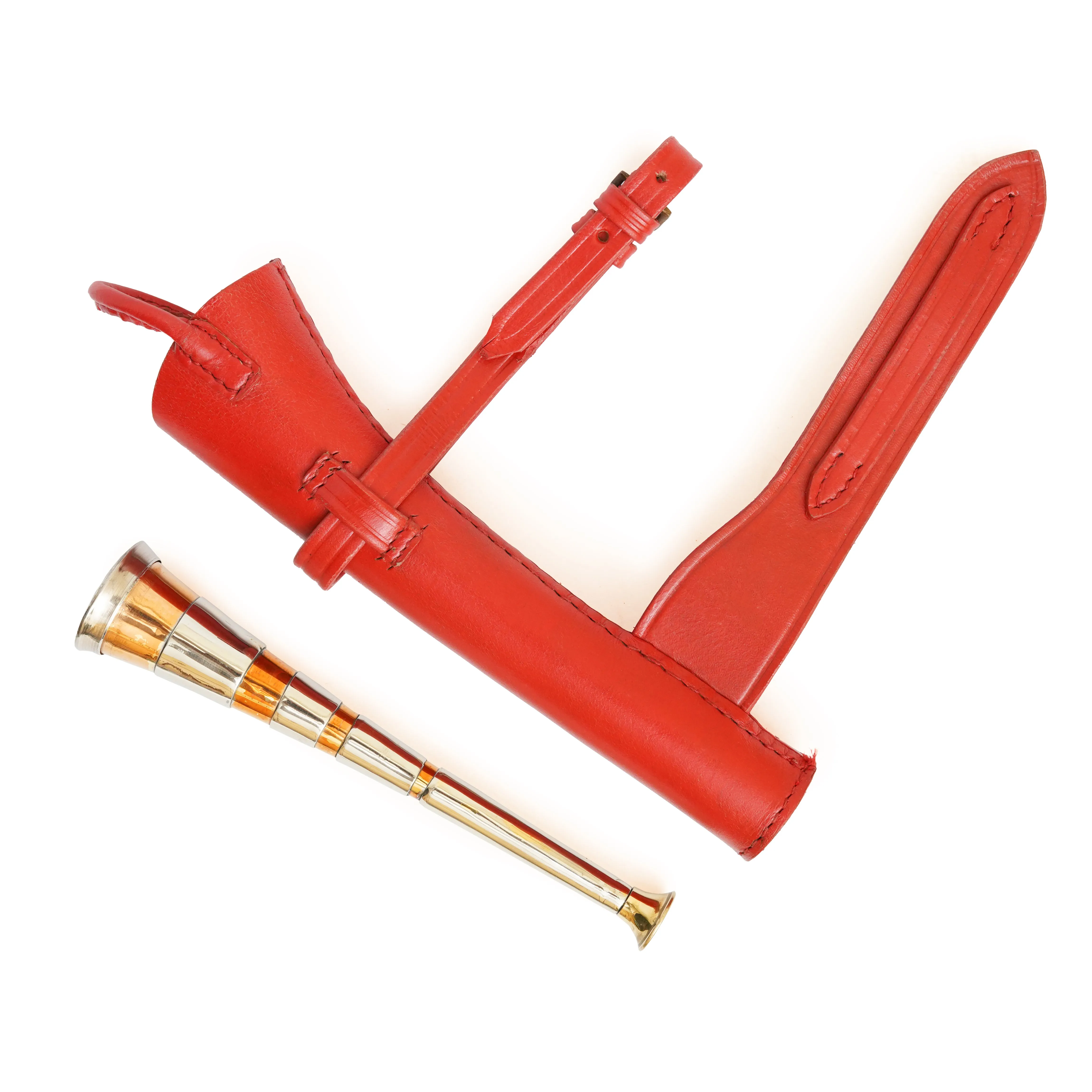 Fox Hunting Horn with Stylish Tan Leather Case