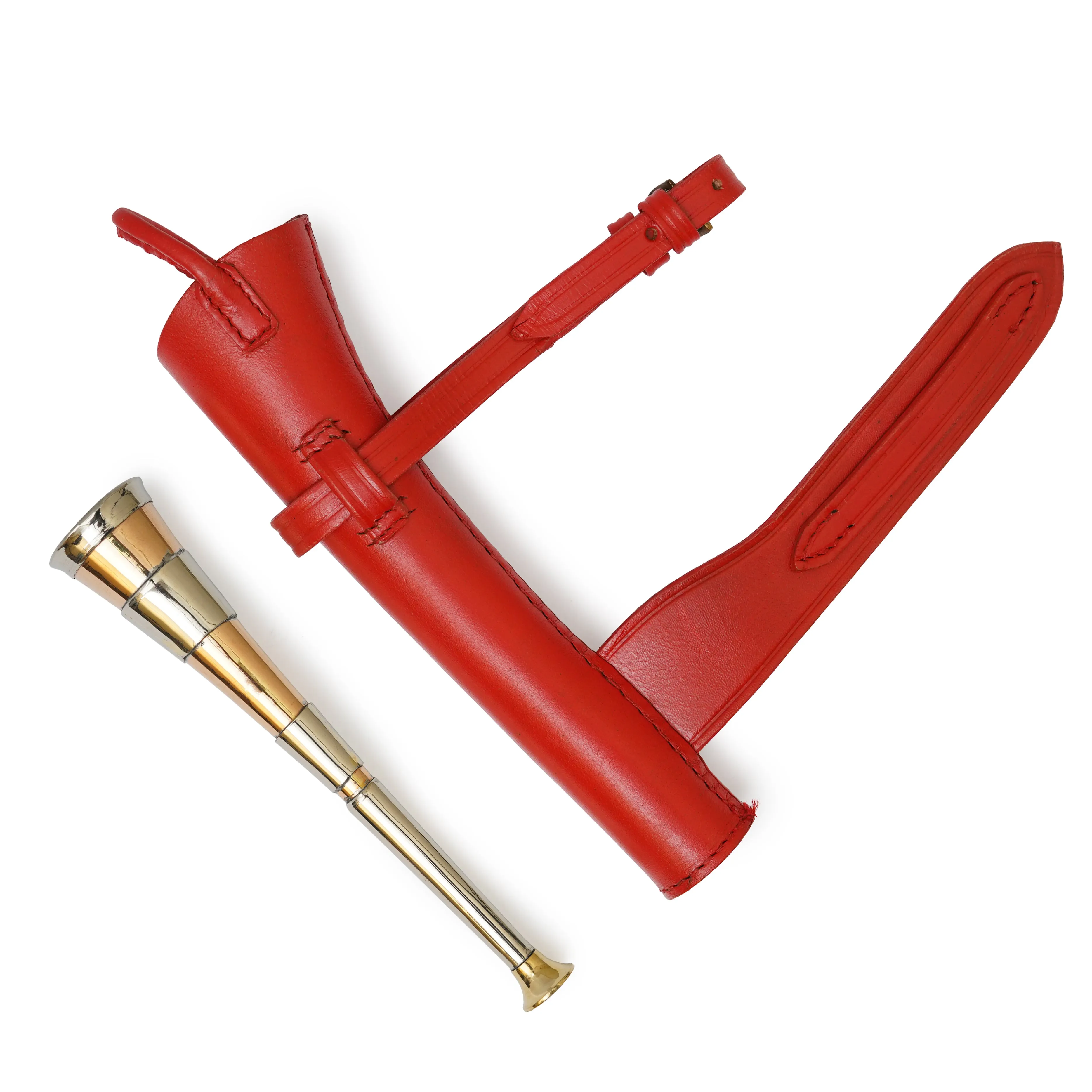 Fox Hunting Horn with Stylish Tan Leather Case